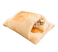 Kezvmhy Cat Sleeping Bag Bed, Indoor Cat Bed, Cat Sleeping Bag Bed with Checkered Enclosure Dog Nest and Pillow - Autumn Winter Pet Bed Cave Hamster Thick Little Bunny Sleeping Mattress