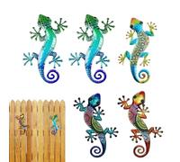 Kezvmhy Gecko Wall Art Outdoor - Lizard Garden Fence Decor Set of 5 - Colorful Flat Ornament Statue Animal Figurine Fence Garden Patio Home Yard Backyard