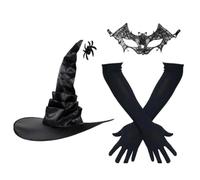 [Kezvmhy] Witch Hat, Costume, Witch Hat, Women's, Cosplay, Halloween, Masquerade, Carnival Disguise, Wide Brim Hat, Gloves