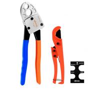 KF CPTEC Angle Head PEX Crimping Tool Kit, 1/2 & 3/4 Inch PEX Crimper for ASTM F1807 Copper Crimp Ring Systems, Plumbing Tool Set with PEX Cutter and Go/No-Go Gauge