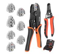 KF CPTEC Crimping Tool Set 9PCS - Ratcheting Wire Crimper Kit - Quick Change Jaw for Heat Shrink, Open Barrel, Insulated and Non-Insulated Ferrules Connectors, Wire Terminal Crimper KFN-30J