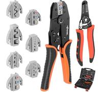 KF CPTEC Crimping Tool Set 9PCS - Ratcheting Wire Crimper Kit - Quick Change Jaw for Heat Shrink, Open Barrel, Insulated and Non-Insulated Ferrules Connectors, Wire Terminal Crimper KFN-30J