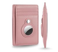 KF-Premium RFID Blocking Minimalist AirTag Wallet - Premium PU Leather Credit Card & Money Holder - Slim Apple AirTag Wallet for Men & Women, Pink