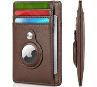 KF-Premium RFID Blocking Minimalist AirTag Wallet - Premium PU Leather Credit Card & Money Holder - Slim Apple AirTag Case - Luxury Card Holder for Men & Women, Brown