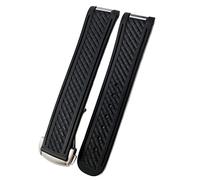 KFAA 20mm Rubber Silicone Watch Strap Fit For Omega Seamaster 300 AT150 Aqua Terra Ultra Light 8900 Steel Buckle Watchband Bracelets (Color : Black 1 Round, Size : 20mm)
