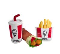 KFC Chicken Wrap Combo Meal - 3-Piece Dog Toy Set - Chicken Wrap, French Fries & Soda - Fun Food-Themed Crinkle & Squeaky Interactive Plush Toys for Medium and Large Dogs & Moderate Chewers