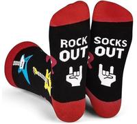KFDDRN Fun Socks - Funny Socks - Rock Out, Gifts for Men and Women, Stocking for Birthdays, Father's Day, Mother's Day, Thanksgiving and Christmas, Crazy Christmas Stockings Gifts, red, 42
