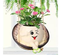 KFDDRN Swing Face Hanging Planter Pot - Cute Flower Head Planters with Drainage Hole Indoor Outdoor, Hanging Flower Pot for String of Pearls Plant, Unique Gift for Mother's Day, Birthday (B)