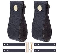KFGISD , 12PCS Leather Drawer Pull Vintage Cabinet Door Handle Full Grain Furniture Hardware Pulls,Leather Handles(Black)