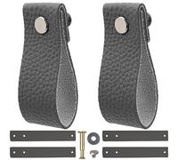 KFGISD , 12PCS Leather Drawer Pull Vintage Cabinet Door Handle Full Grain Furniture Hardware Pulls,Leather Handles(Gray)