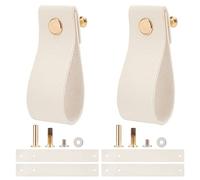 KFGISD , 12PCS Leather Drawer Pull Vintage Cabinet Door Handle Nordic Furniture Hardware Pulls for Cupboard Drawer,Leather Handles(Linen)