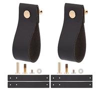 KFGISD , 12PCS Leather Drawer Pull Vintage Cabinet Door Handle Nordic Furniture Hardware Pulls for Cupboard Drawer,Leather Handles(Black)
