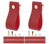 KFGISD , 12PCS Leather Drawer Pull Vintage Cabinet Door Handle Nordic Furniture Hardware Pulls for Cupboard Drawer,Leather Handles(Dark Red)