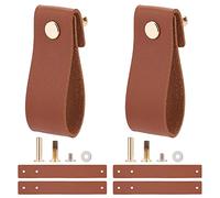 KFGISD , 12PCS Leather Drawer Pull Vintage Cabinet Door Handle Nordic Furniture Hardware Pulls for Cupboard Drawer,Leather Handles(Chocolate)