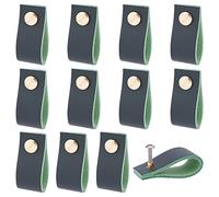 KFGISD , 12PCS LeatherHandle Handmade Dresser Cabinet Knobs Replacement with Screws for Dresser Drawers Wardrobe,Leather Handles(Dark Slate Blue)