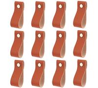 KFGISD , 12PCS LeatherHandmade Cabinet Door Wardrobe Handle for Kitchen Bathroom Cabinets Cupboards Wardrobe Dresser,Leather Handles(Brown)