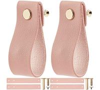KFGISD , 12PCS LeatherHandmade Cabinet Door Wardrobe Handle for Kitchen Bathroom Cabinets Cupboards Wardrobe Dresser,Leather Handles(Pink)