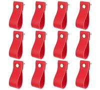 KFGISD , 12PCS LeatherHandmade Cabinet Door Wardrobe Handle for Kitchen Bathroom Cabinets Cupboards Wardrobe Dresser,Leather Handles(Red)
