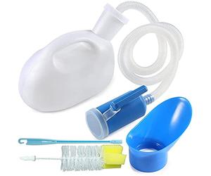 KFGISD, 2 Litre Urinal Bottle Unisex with Screw-Lid and Hose, Spill-Proof Urinal for Men Female Portable Urine Bottle with Cleaning Brush for Bedridden Person, Elderly,Urinal(White)