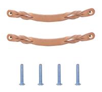 KFGISD , 2PCS Genuine Leather Furniture Handles Braided Drawer Cabinet Pulls Dresser Knobs Door Handle,Leather Handles