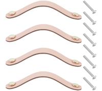 KFGISD , 4 Pack 16.8cm Leather Knobs Genuine Leather Hardware Dresser Decorative Handle with Screw,Leather Handles(Pink)