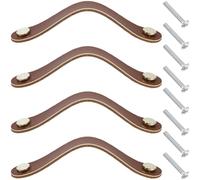 KFGISD , 4 Pack 16.8cm Leather Knobs Genuine Leather Hardware Dresser Decorative Handle with Screw,Leather Handles(Brown)