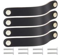 KFGISD , 4 Pack 20.2cm Leather Knobs Genuine Leather Hardware Dresser Decorative Handle with Screw,Leather Handles(Black)