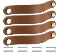 KFGISD , 4 Pack 20.2cm Leather Knobs Genuine Leather Hardware Dresser Decorative Handle with Screw,Leather Handles(Brown)