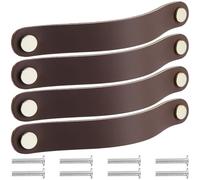 KFGISD , 4 Pack 20.2cm Leather Knobs Genuine Leather Hardware Dresser Decorative Handle with Screw,Leather Handles(Coffee)