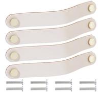 KFGISD , 4 Pack 20.2cm Leather Knobs Genuine Leather Hardware Dresser Decorative Handle with Screw,Leather Handles(Milky White)