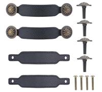 KFGISD , 4PCS 152mm Black Cabinet Pulls Dresser Knobs Door Handle for Furniture Drawers Room Kitchen Holders Metal Replacement,Leather Handles