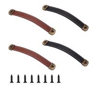 KFGISD , 6 Sets 3 Colors Metal Hardware Cabinet Wooden Box Suitcase Luggage Pulls Grip Replacement Cabinet Pull Strap,Leather Handles(4 Sets 2 Colors)