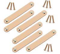KFGISD , 6Pcs Leather Drawer Pull, Furniture Hardware Pulls for Cupboard Drawer- 170x25mm, Gray,Leather Handles(Gold)
