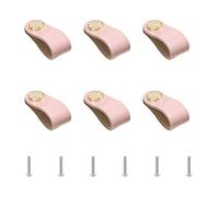 KFGISD , 6Pcs Leather Drawer Pull with Nut Screws for Cabinets Cupboards Wardrobe Dresser,Leather Handles(Pink)