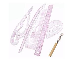KFGISD, 7Pcs/Set Ruler Tailor Measuring Kit Clear Sewing Yardstick Sleeve Arm French Curve Set Cutting Ruler Paddle Whee Set,Rulers