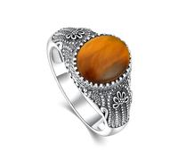 KFGISD, 925 Sterling Silver Brown Gemstone Ring with Custom Name, Mystic Retro Tiger Eye Ring,Rings