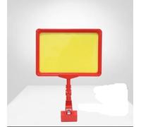 KFGISD, A5 Rotating Clip Swivel Sign Holder with Transparent Film, Yellow Paper, Adjustable Horizontal and Vertical, Sturdy PVC Clip,Clamp-on Sign Holders(Red)