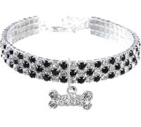 KFGISD, Bling Rhinestones Dog Collars Adjustable Cat Dog Collar With Diamond Glitter Pendant Dog Collars Pet Necklace ，Dog Collar(Black,Large)