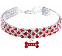 KFGISD, Bling Rhinestones Dog Collars Adjustable Cat Dog Collar With Diamond Glitter Pendant Dog Collars Pet Necklace ，Dog Collar(Red,S)