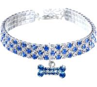 KFGISD, Bling Rhinestones Dog Collars Adjustable Cat Dog Collar With Diamond Glitter Pendant Dog Collars Pet Necklace ，Dog Collar(Blue,M)