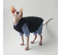 KFGISD, Bottoming Shirt With Vest Warm Cat Suit, Suitable For Sphynx, Etc. ，Cat Clothing(Blue+black vest,XL)