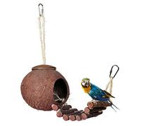 KFGISD, Coconut Shell Parrot Nest Parakeet Birds Feeder Pets Toy Cage With Ladder Brown Bird Hanging Pendant B,Birdhouse(B)