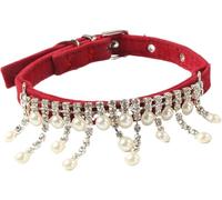 KFGISD, Cute Dazzling Rhinestones Dog Collar Fancy Pearl Dog Collars With Sparkly Crystal Pendant For Small Medium Dogs Cats Rabbit ，Dog Collar(Red)