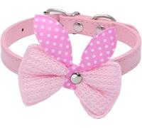 KFGISD, Cute Leather Dog Collar With Knitting Bow Spring Dog Bowtie Collar With Safety Metal Buckle Lovely Gift ，Dog Collar(Rose,S)