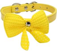 KFGISD, Cute Leather Dog Collar With Knitting Bow Spring Dog Bowtie Collar With Safety Metal Buckle Lovely Gift ，Dog Collar(Yellow,XS)