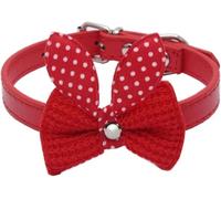 KFGISD, Cute Leather Dog Collar With Knitting Bow Spring Dog Bowtie Collar With Safety Metal Buckle Lovely Gift ，Dog Collar(Red,S)