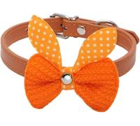 KFGISD, Cute Leather Dog Collar With Knitting Bow Spring Dog Bowtie Collar With Safety Metal Buckle Lovely Gift ，Dog Collar(Orange,M)