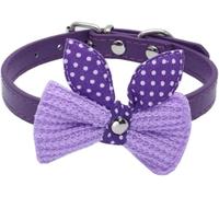 KFGISD, Cute Leather Dog Collar With Knitting Bow Spring Dog Bowtie Collar With Safety Metal Buckle Lovely Gift ，Dog Collar(Purple,S)