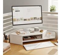 KFGISD, Desktop Organizer Computer Monitor Stand Desk Corner Shelf Lift, Wooden Computer Monitor Riser, Ergonomic Tabletop Stand for Laptop/PC Screen/TV, Brown,White,Computer Stands(White)