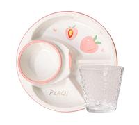 KFGISD, Divided Dinner Plates,The Diet Control Plate,Dinner Plates, Fruit Pattern Portion Control Plates, Divided Plates,Plates(Peach,with Cup)